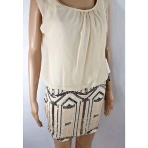 As U Wish Creme Beaded Skirt Mini Dress M